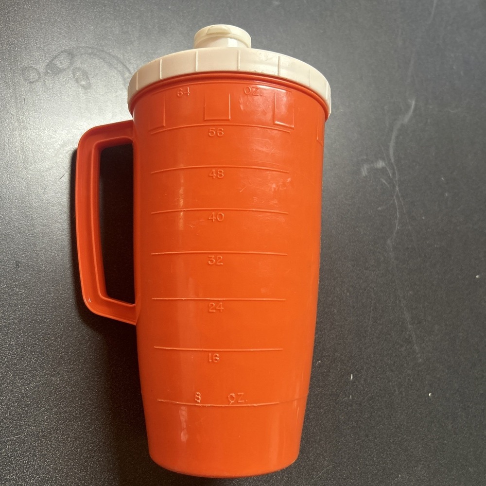 Vintage 2 Quart Plastic Orange Peel Textured Orange Pitcher with Measure‎ Marks